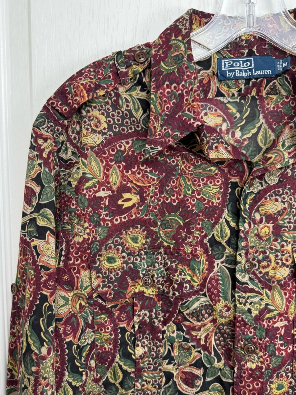 Vintage 90s Polo Ralph Lauren Floral Paisley Shirt Size Medium - Picture 4 of 8